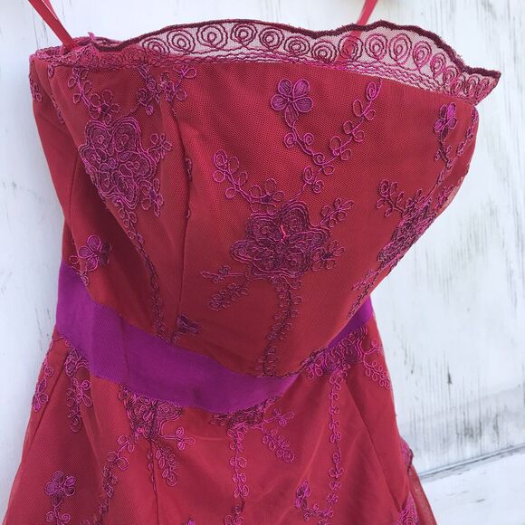 Pearl Georgina Chapman of Marchesa Red Mesh Lace Bustier Party Dress Size 0 - Picture 4 of 10